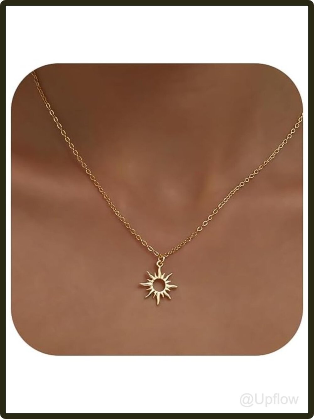 Women's Sun Pendant Necklace 14k Gold Plated Brass Adjustable Cable Chain
